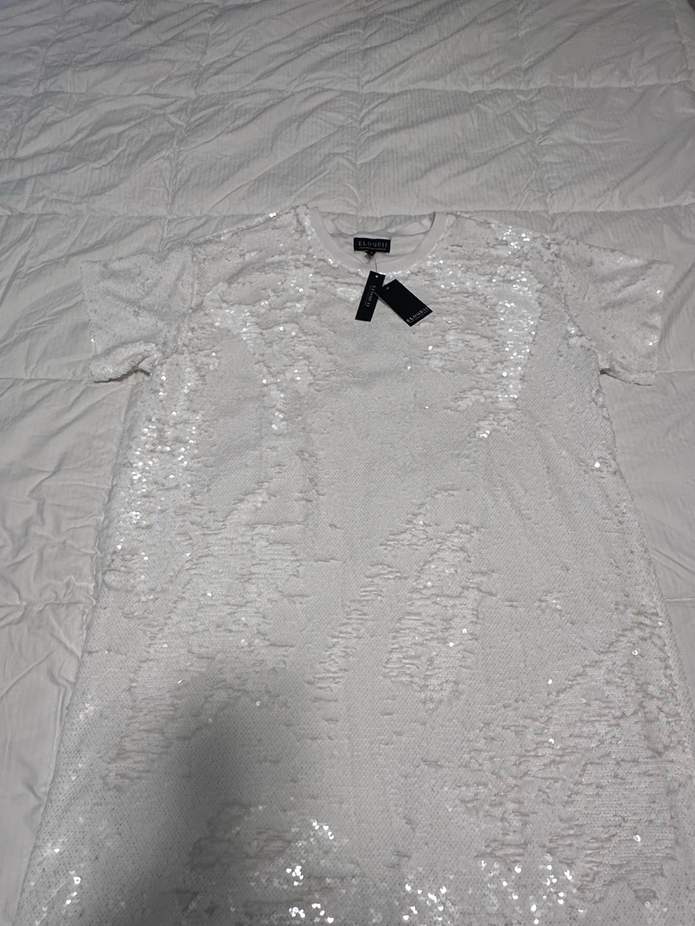Eloquii White Sequin Short Sleeve Tunic
